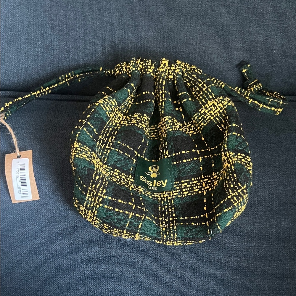 Sisley Green and Yellow Plaid Drawstring make up  Bag